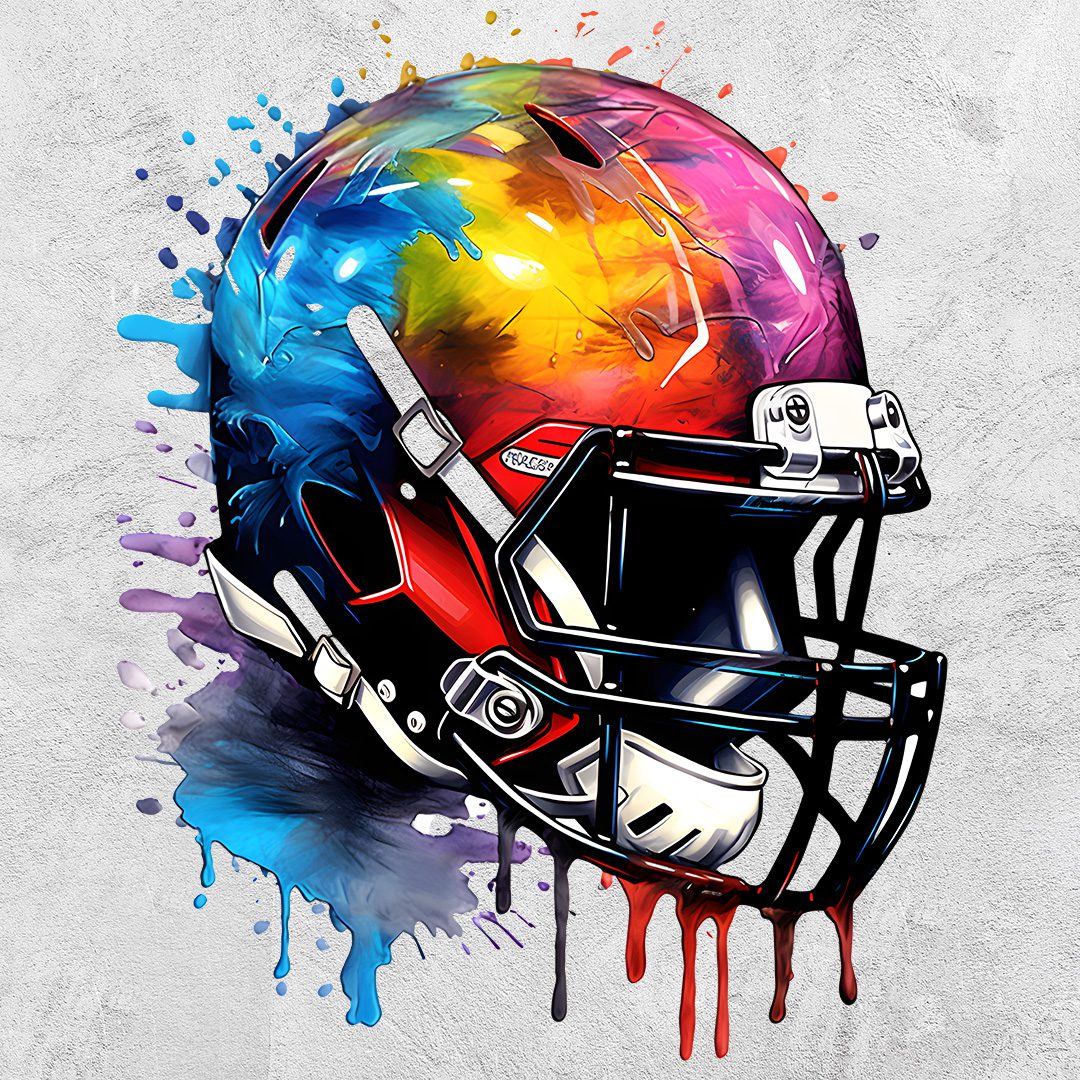 colorful paint splatter football helmet design for a graphic tee